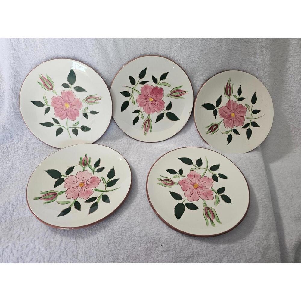 (Set of 5) Vintage Stangl Pottery Wild Rose Bread Dessert Roll Plates 6" Floral